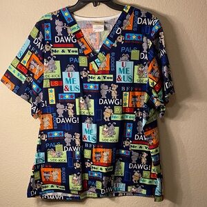 Tafford Multicolor Cartoon Print Scrub Top